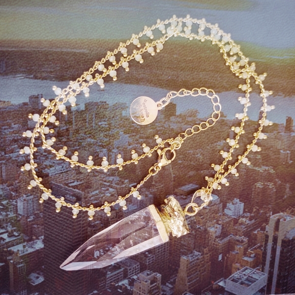 Boho Clear Crystal 22KGP Spike Necklace - Picture 4 of 15